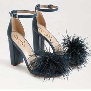 San Edelman yarofeather sandals heels women blue ankle strap New sz#6M